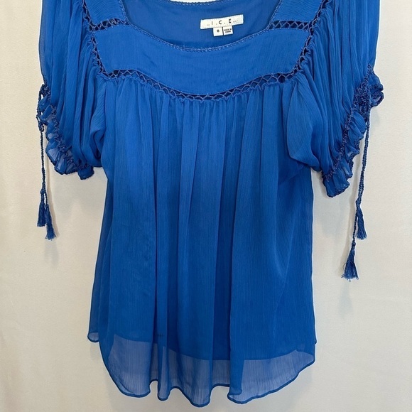 I.C.E. Blouse Womens Size 8 Cami Short Tie Puff Sleeve Peasant Prairie Boho - Picture 2 of 13